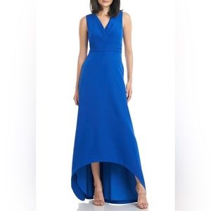 Kay Unger Blue Melinda Crepe High Low V Beck Formal Dress Gown Size 10